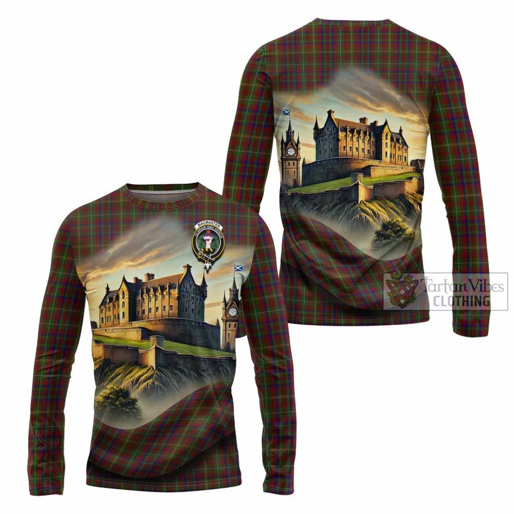 MacMaster (McMaster) Tartan Family Crest Long Sleeve T-Shirt with Scottish Ancient Castle Style - Tartan Vibes Clothing