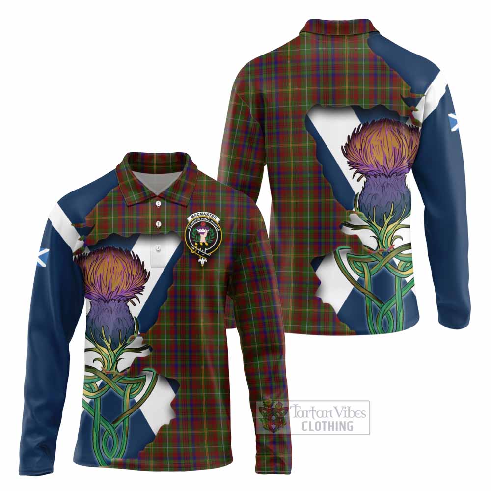 Tartan Vibes Clothing MacMaster (McMaster) Tartan Family Crest Long Sleeve Polo Shirt Scottish Thistle Celtic Inspired
