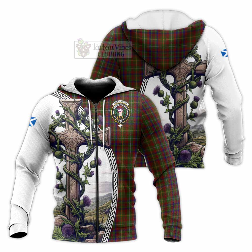 MacMaster (McMaster) Tartan Knitted Hoodie with Family Crest and St. Andrew's Cross Accented by Thistle Vines Unisex Knitted Zip Hoodie - Tartan Vibes Clothing