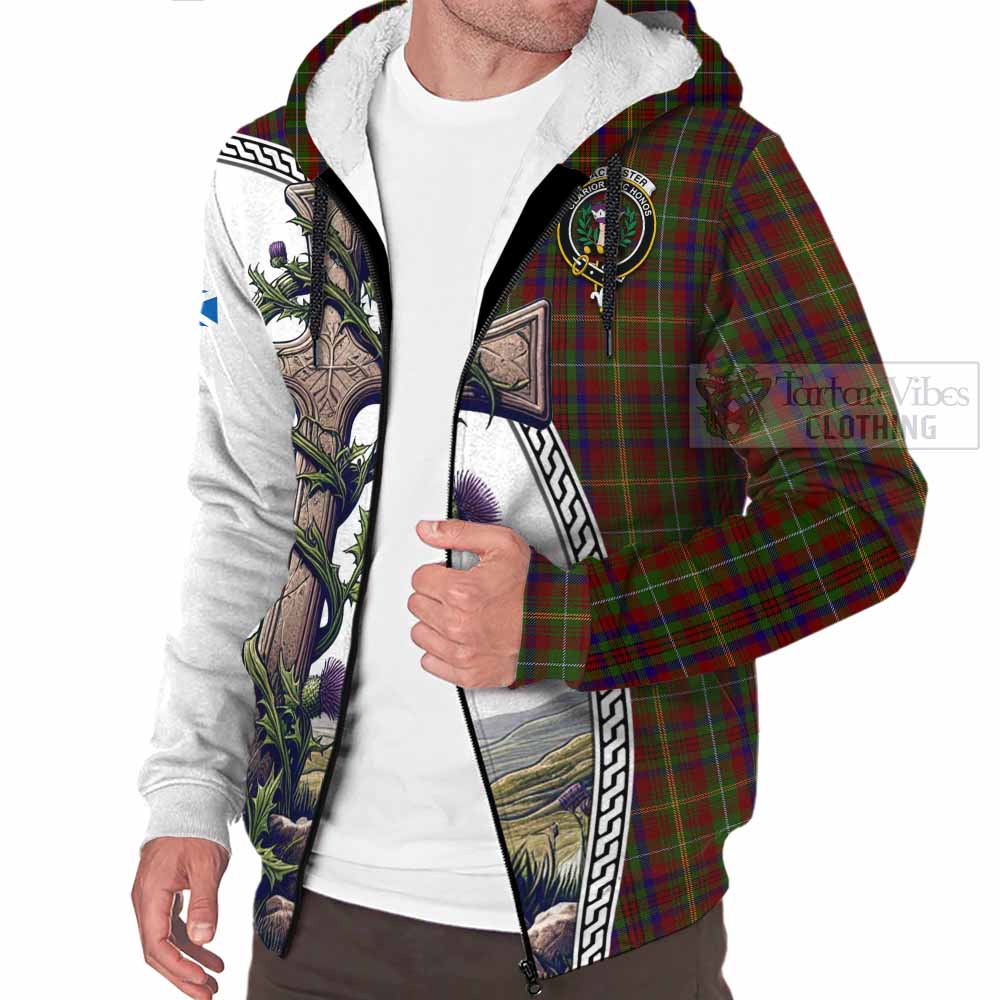 MacMaster (McMaster) Tartan Sherpa Hoodie with Family Crest and St. Andrew's Cross Accented by Thistle Vines Unisex - Tartan Vibes Clothing