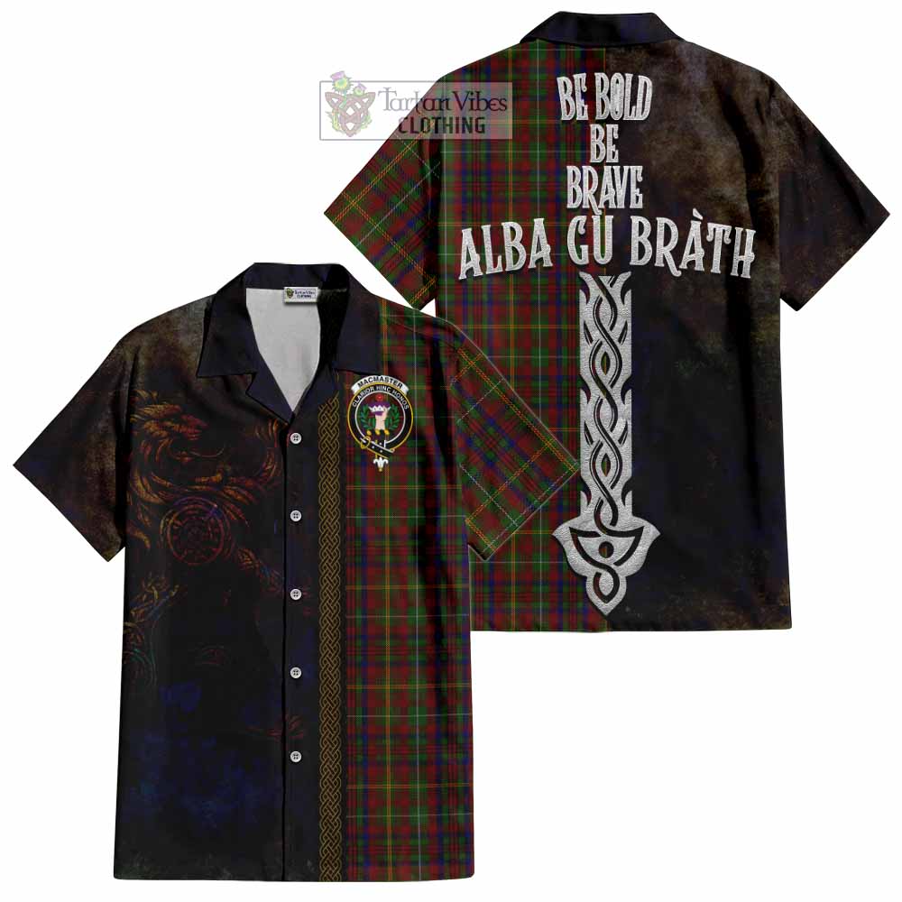 Tartan Vibes Clothing MacMaster (McMaster) Tartan Family Crest Short Sleeve Button Shirt Alba Gu Brath Be Brave Lion Ancient Style