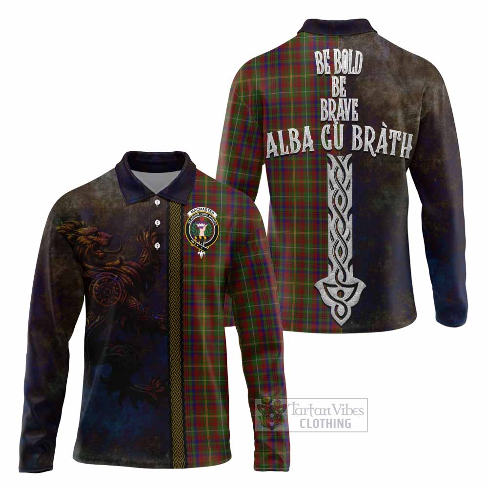 Tartan Vibes Clothing MacMaster (McMaster) Tartan Family Crest Long Sleeve Polo Shirt Alba Gu Brath Be Brave Lion Ancient Style