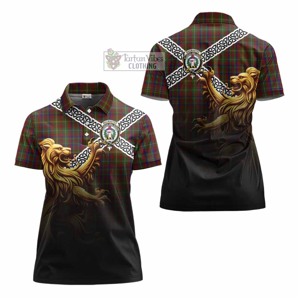 MacMaster (McMaster) Crest Tartan Women's Polo Shirt with Golden Lion Emblem Celtic Style - Tartan Vibes Clothing