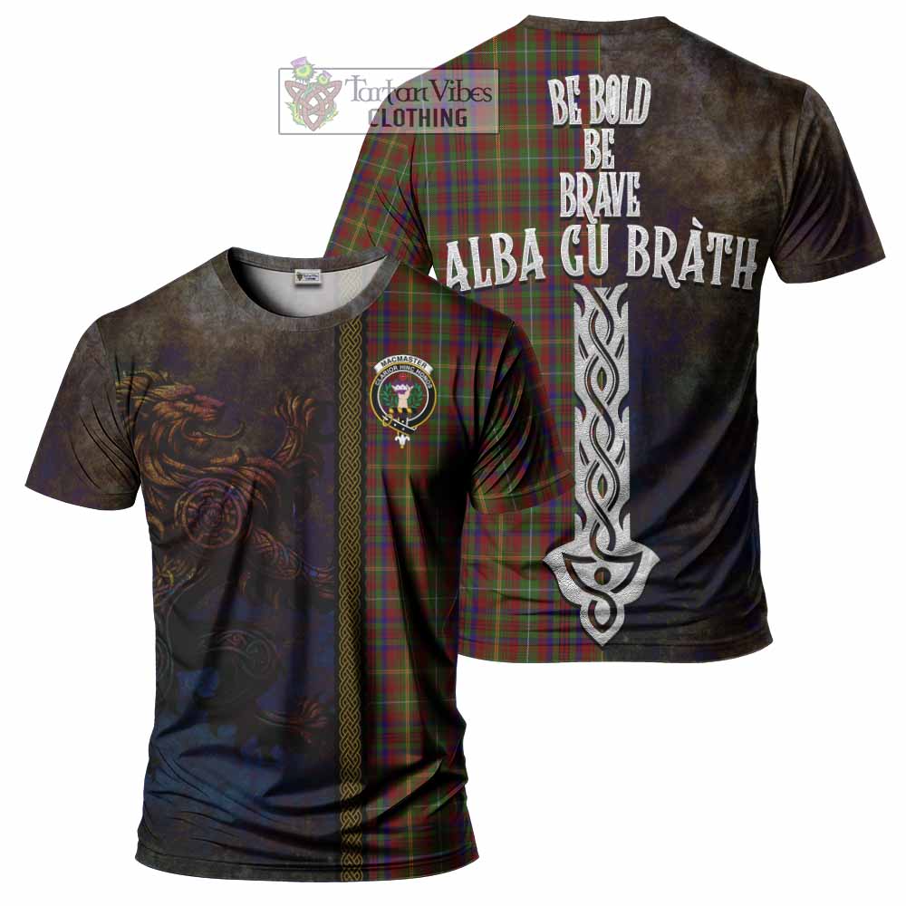 Tartan Vibes Clothing MacMaster (McMaster) Tartan Family Crest T-Shirt Alba Gu Brath Be Brave Lion Ancient Style