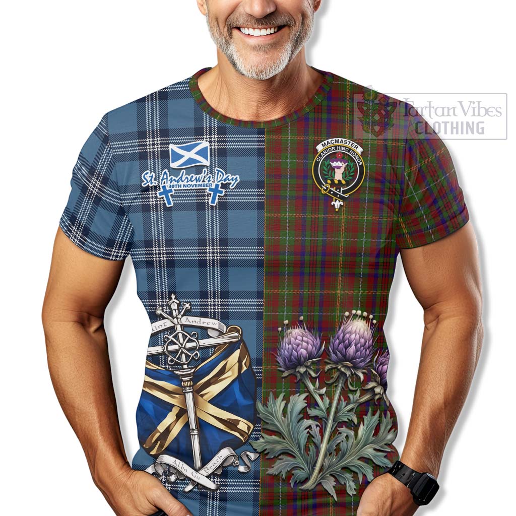 MacMaster (McMaster) Tartan T-Shirt Happy St. Andrew's Day Half Tartan Style - Tartan Vibes Clothing