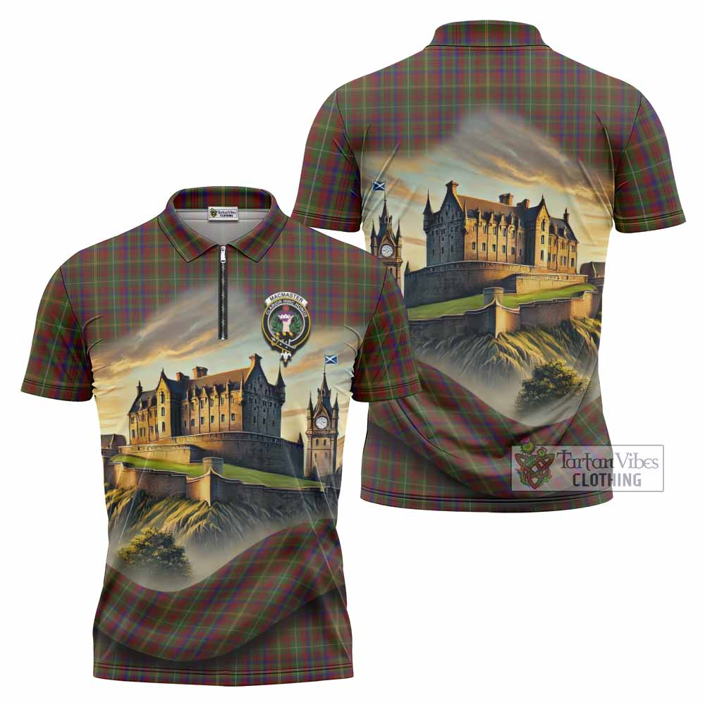 MacMaster (McMaster) Tartan Family Crest Zipper Polo Shirt with Scottish Ancient Castle Style - Tartan Vibes Clothing