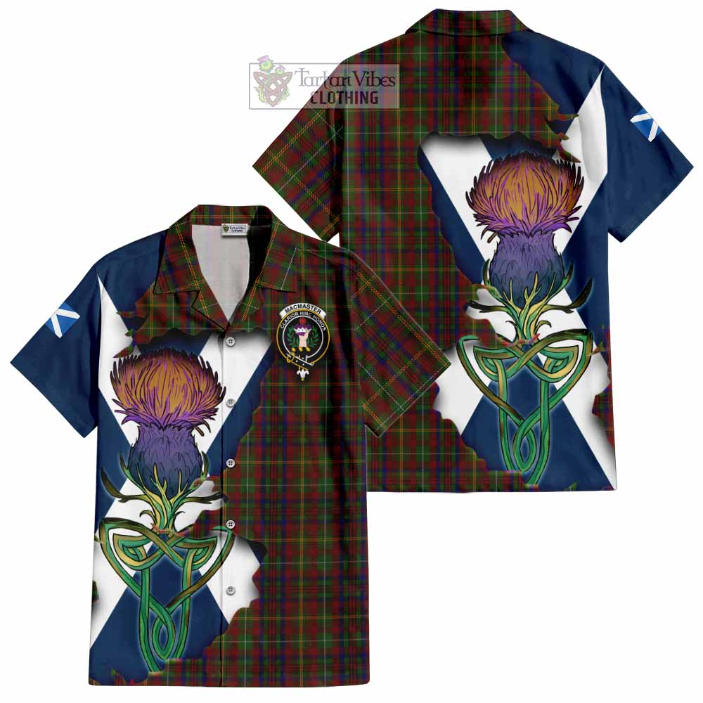 Tartan Vibes Clothing MacMaster (McMaster) Tartan Family Crest Short Sleeve Button Shirt Scottish Thistle Celtic Inspired