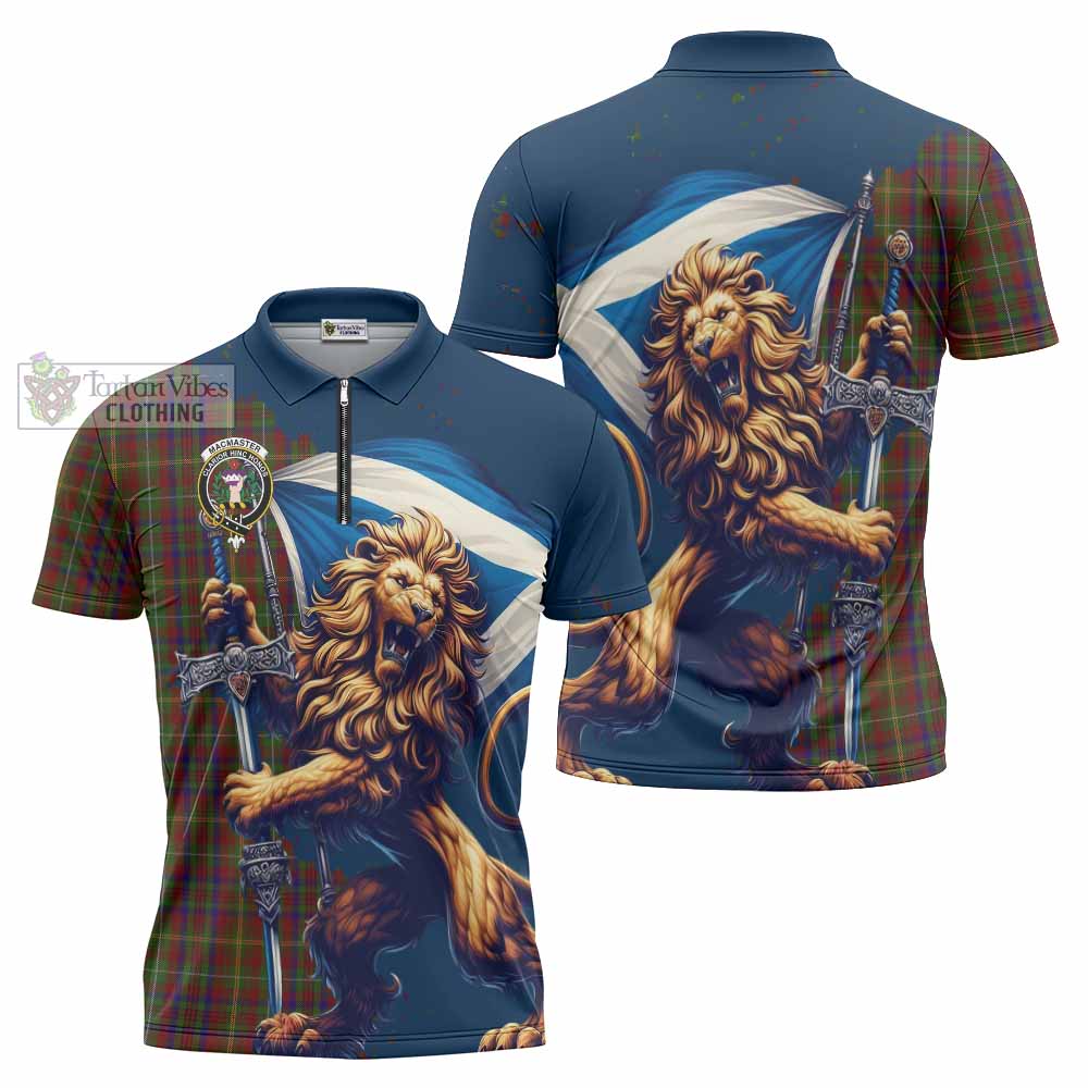 MacMaster (McMaster) Tartan Family Crest Zipper Polo Shirt with Scottish Majestic Lion - Tartan Vibes Clothing