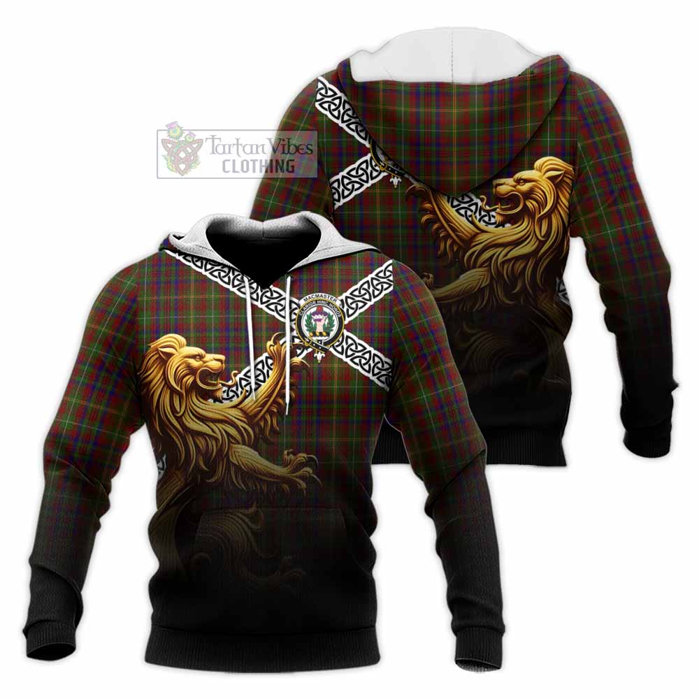 MacMaster (McMaster) Crest Tartan Knitted Hoodie with Golden Lion Emblem Celtic Style - Tartan Vibes Clothing