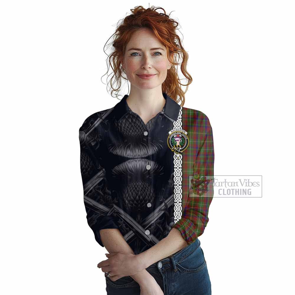 MacMaster (McMaster) Tartan Women's Casual Shirt with Family Crest Cross Sword Thistle Celtic Vibes - Tartan Vibes Clothing