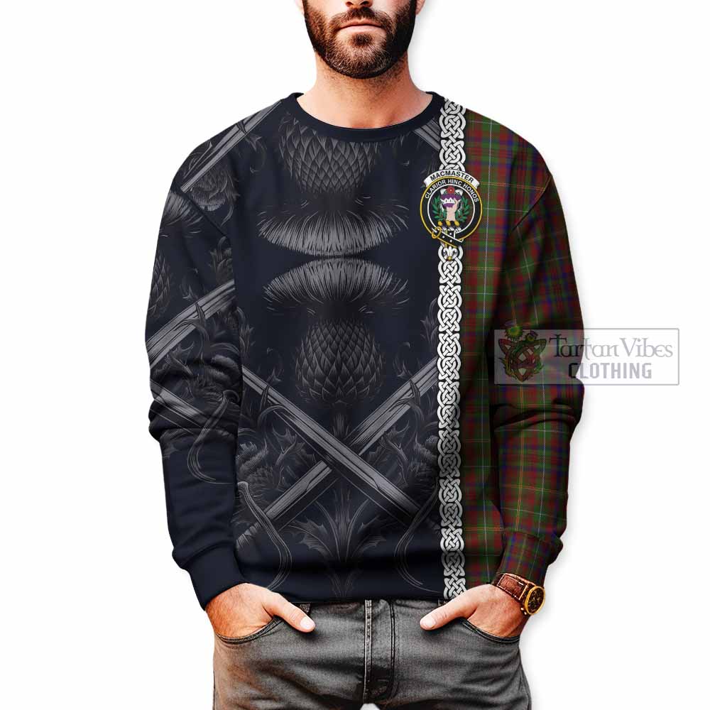 MacMaster (McMaster) Tartan Sweatshirt with Family Crest Cross Sword Thistle Celtic Vibes - Tartan Vibes Clothing