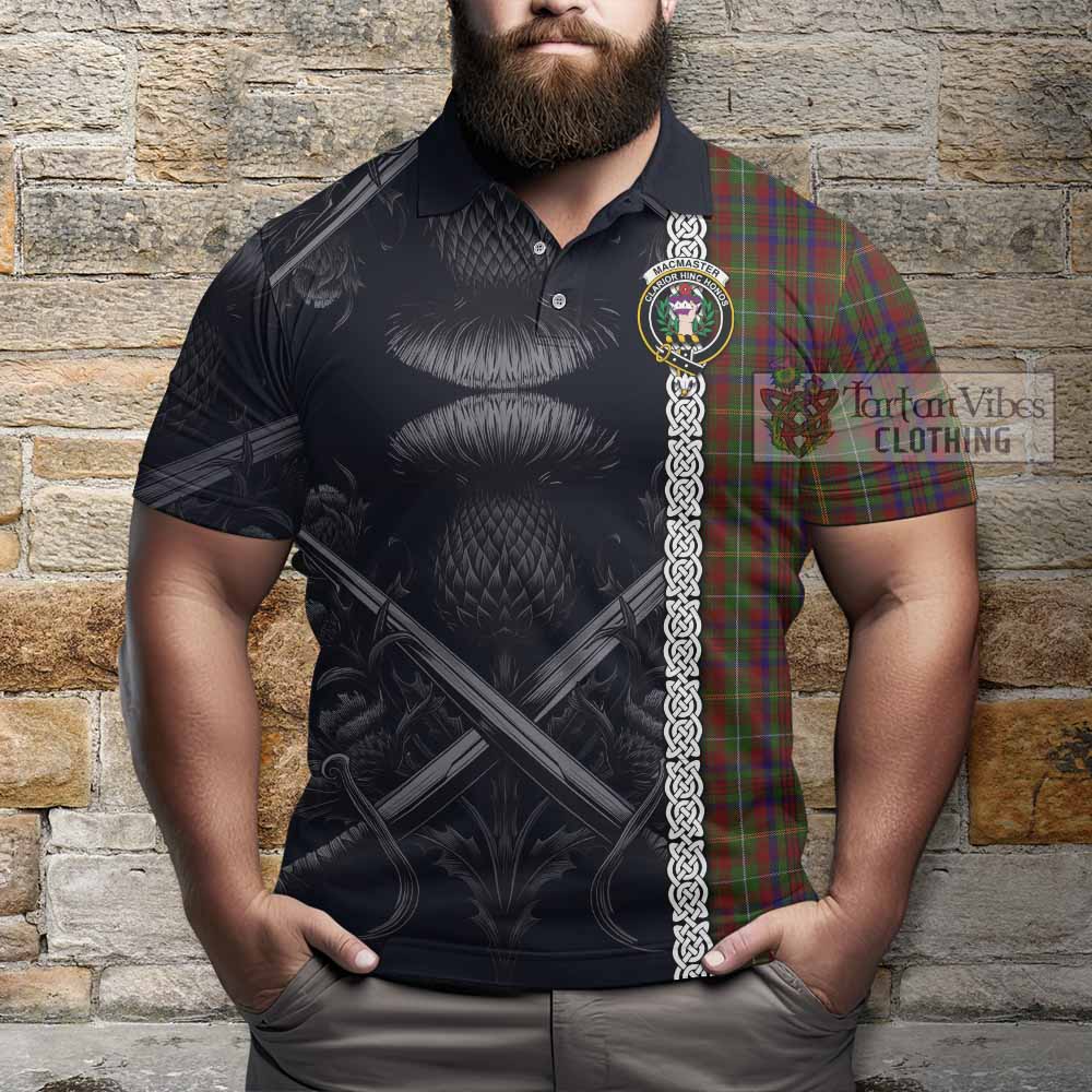 MacMaster (McMaster) Tartan Polo Shirt with Family Crest Cross Sword Thistle Celtic Vibes - Tartan Vibes Clothing