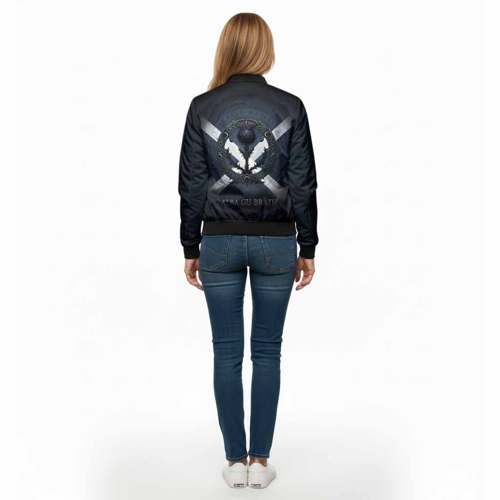 MacMaster (McMaster) Clan Crest Bomber Jacket with Celtic Knot Thistle and Saltire