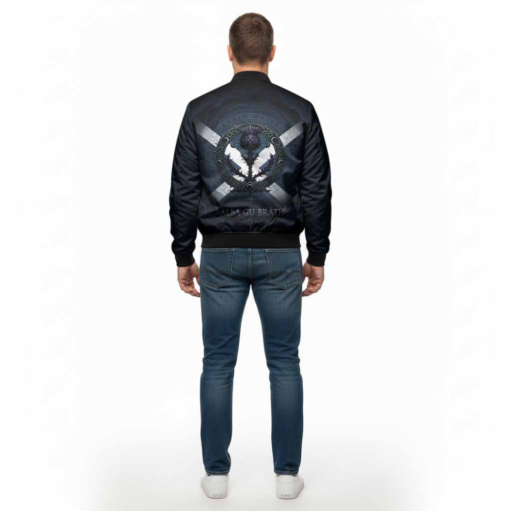 MacMaster (McMaster) Clan Crest Bomber Jacket with Celtic Knot Thistle and Saltire