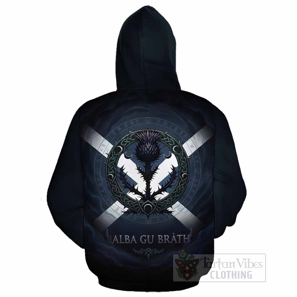 MacMaster (McMaster) Clan Crest Cotton Hoodie with Celtic Knot Thistle and Saltire Pullover Hoodie - Tartan Vibes Clothing