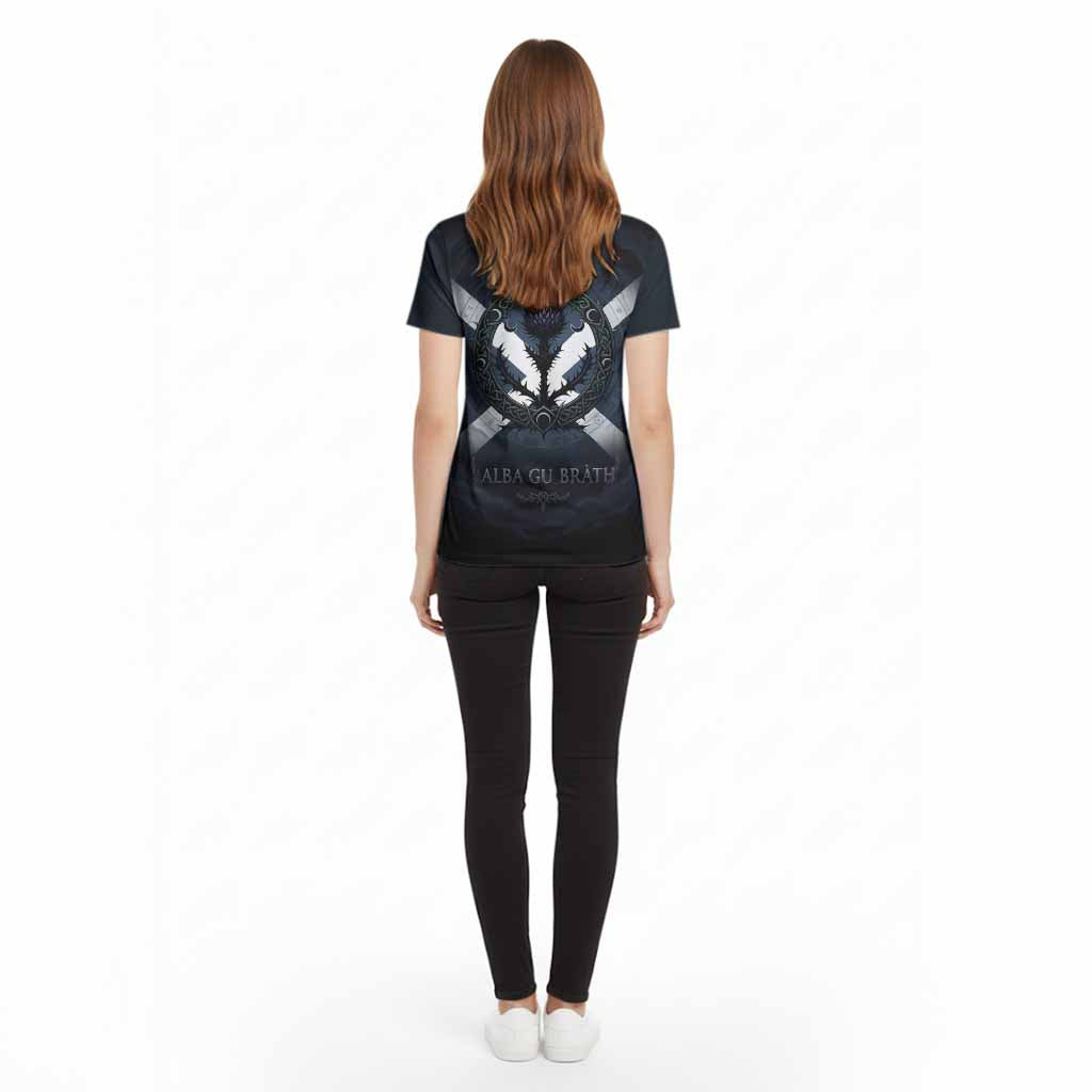 MacMaster (McMaster) Clan Crest Cotton T-shirt with Celtic Knot Thistle and Saltire - Tartan Vibes Clothing