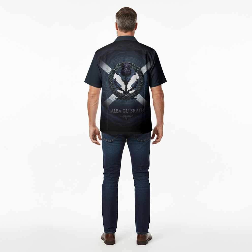 MacMaster (McMaster) Clan Crest Hawaiian Shirt with Celtic Knot Thistle and Saltire