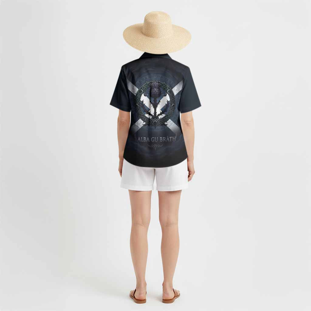 MacMaster (McMaster) Clan Crest Hawaiian Shirt with Celtic Knot Thistle and Saltire