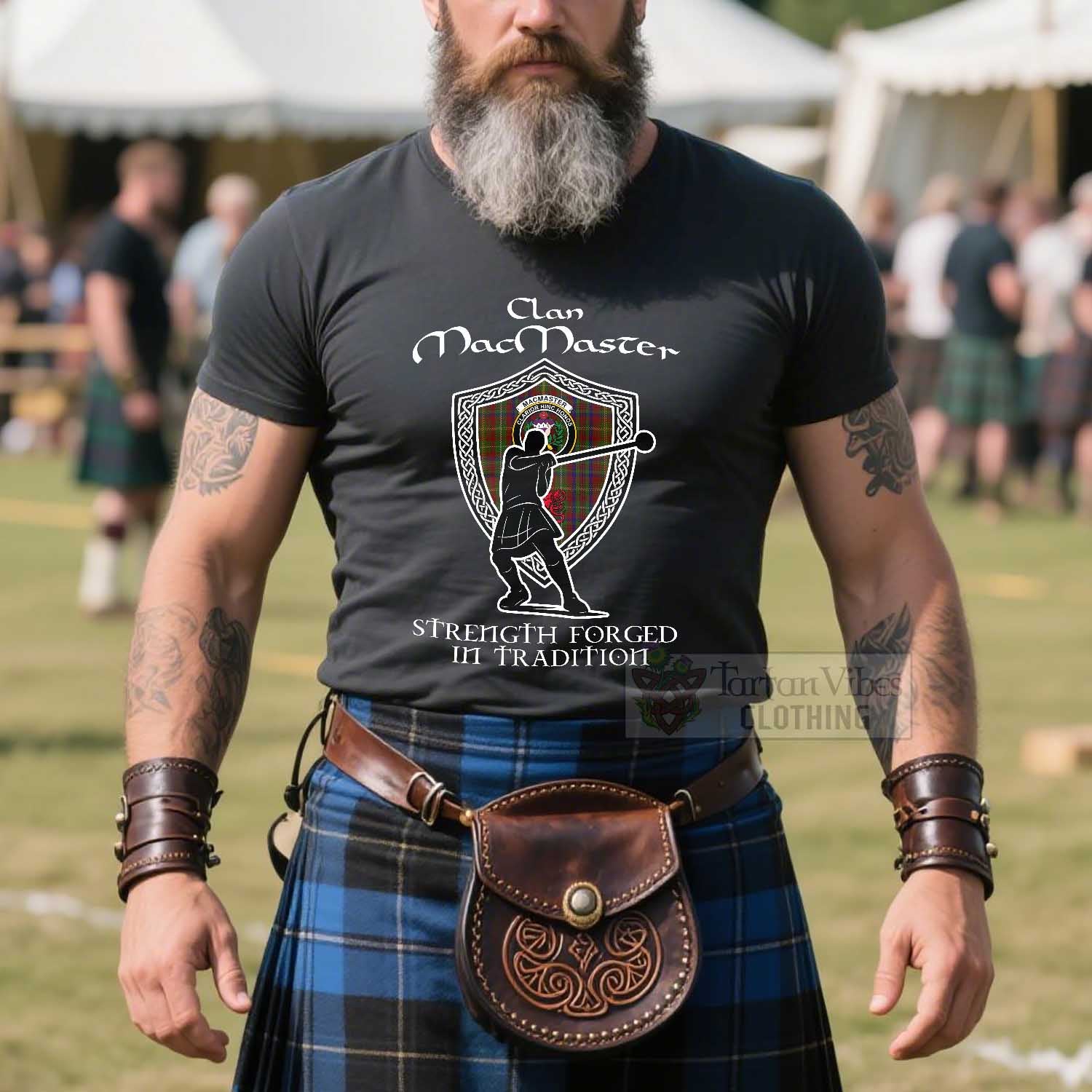MacMaster (McMaster) Clan Crest Highland Games T Shirt Strength Forged In Tradition Unisex Cotton Fabric - Tartan Vibes Clothing