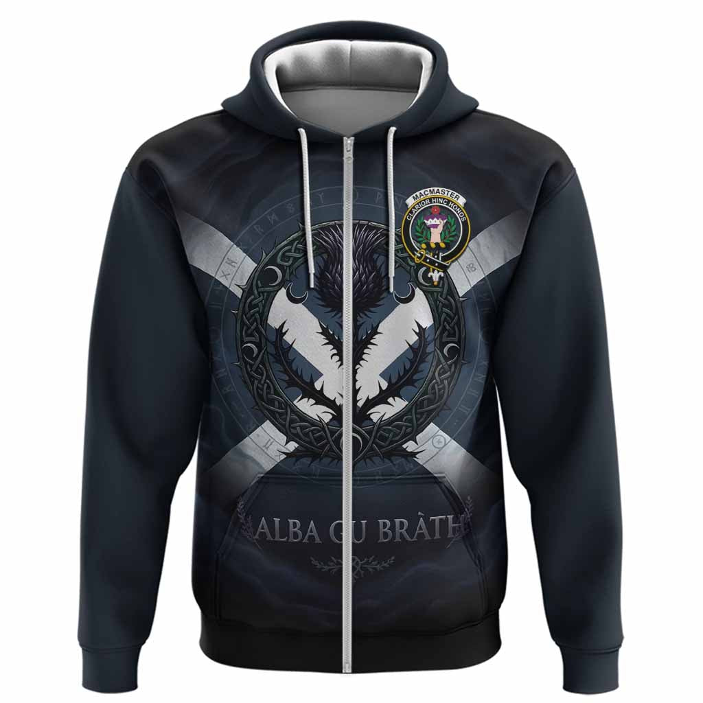 MacMaster (McMaster) Clan Crest Hoodie with Celtic Knot Thistle and Saltire Zip Hoodie - Tartan Vibes Clothing
