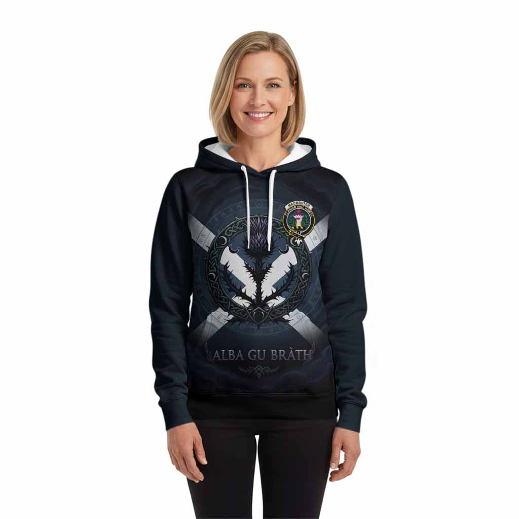 MacMaster (McMaster) Clan Crest Hoodie with Celtic Knot Thistle and Saltire - Tartan Vibes Clothing