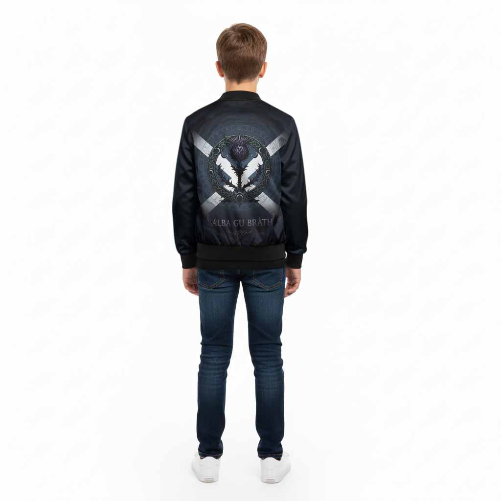 MacMaster (McMaster) Clan Crest Kid Bomber Jacket with Celtic Knot Thistle and Saltire - Tartan Vibes Clothing