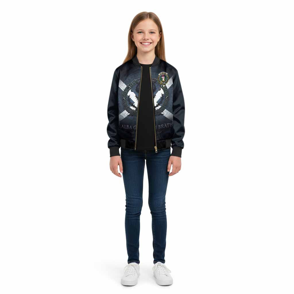 MacMaster (McMaster) Clan Crest Kid Bomber Jacket with Celtic Knot Thistle and Saltire - Tartan Vibes Clothing