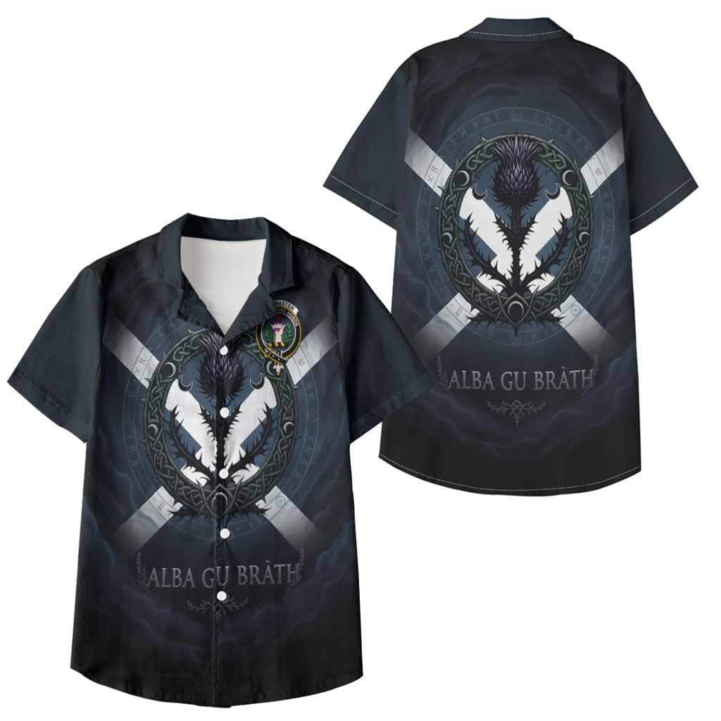MacMaster (McMaster) Clan Crest Kid Hawaiian Shirt with Celtic Knot Thistle and Saltire - Tartan Vibes Clothing