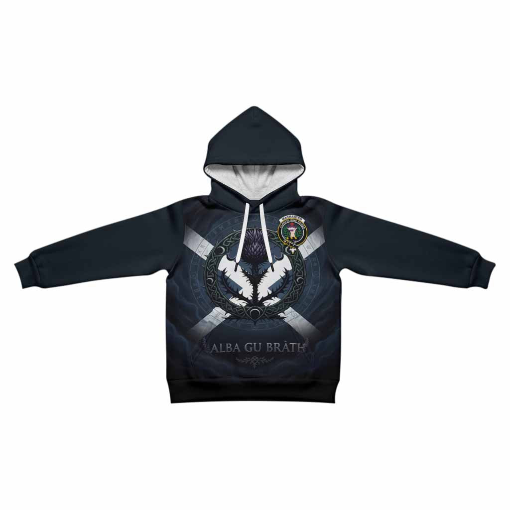 MacMaster (McMaster) Clan Crest Kid Hoodie with Celtic Knot Thistle and Saltire
