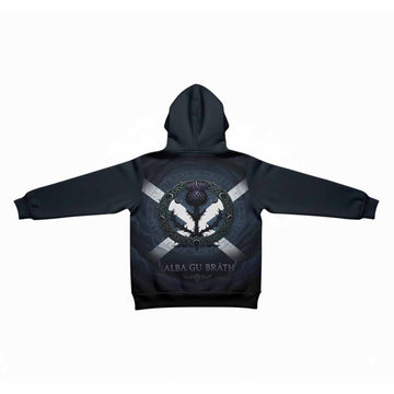 MacMaster (McMaster) Clan Crest Kid Hoodie with Celtic Knot Thistle and Saltire