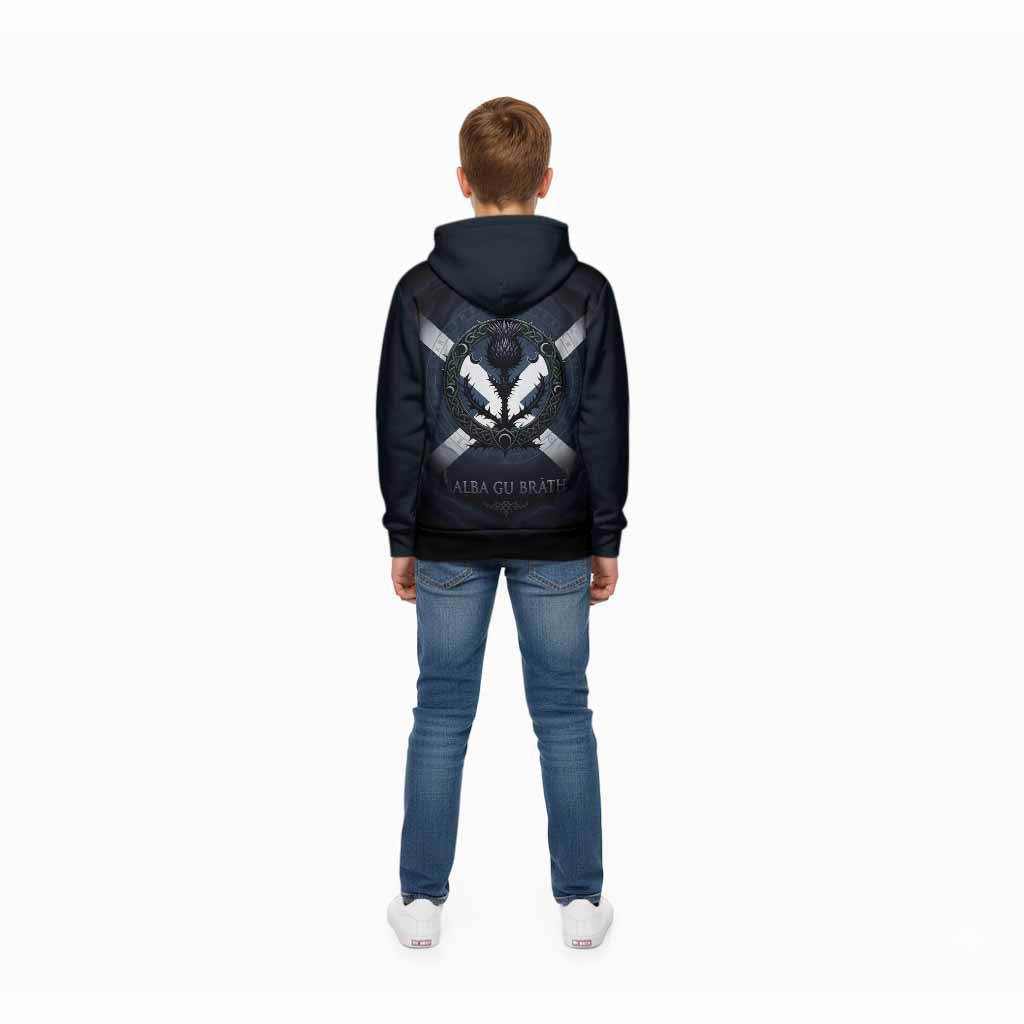 MacMaster (McMaster) Clan Crest Kid Hoodie with Celtic Knot Thistle and Saltire