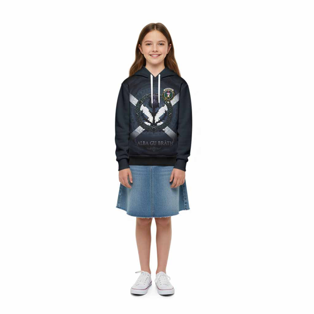 MacMaster (McMaster) Clan Crest Kid Hoodie with Celtic Knot Thistle and Saltire
