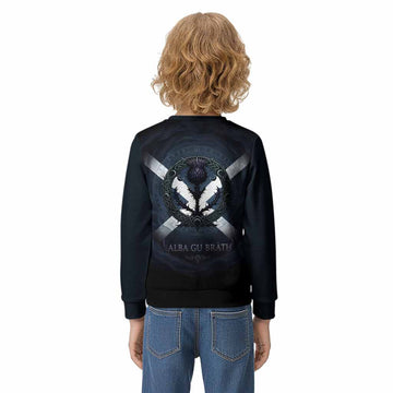 MacMaster (McMaster) Clan Crest Kid Knitted Sweatshirt with Celtic Knot Thistle and Saltire