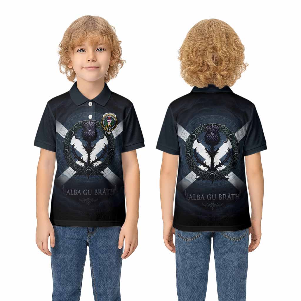 MacMaster (McMaster) Clan Crest Kid Polo Shirt with Celtic Knot Thistle and Saltire - Tartan Vibes Clothing