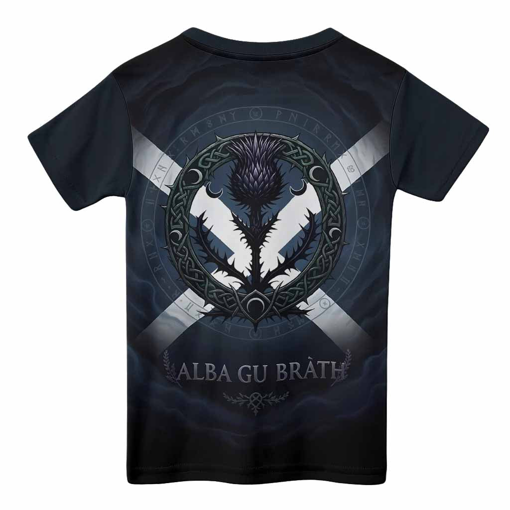 MacMaster (McMaster) Clan Crest Kid T-shirt with Celtic Knot Thistle and Saltire - Tartan Vibes Clothing