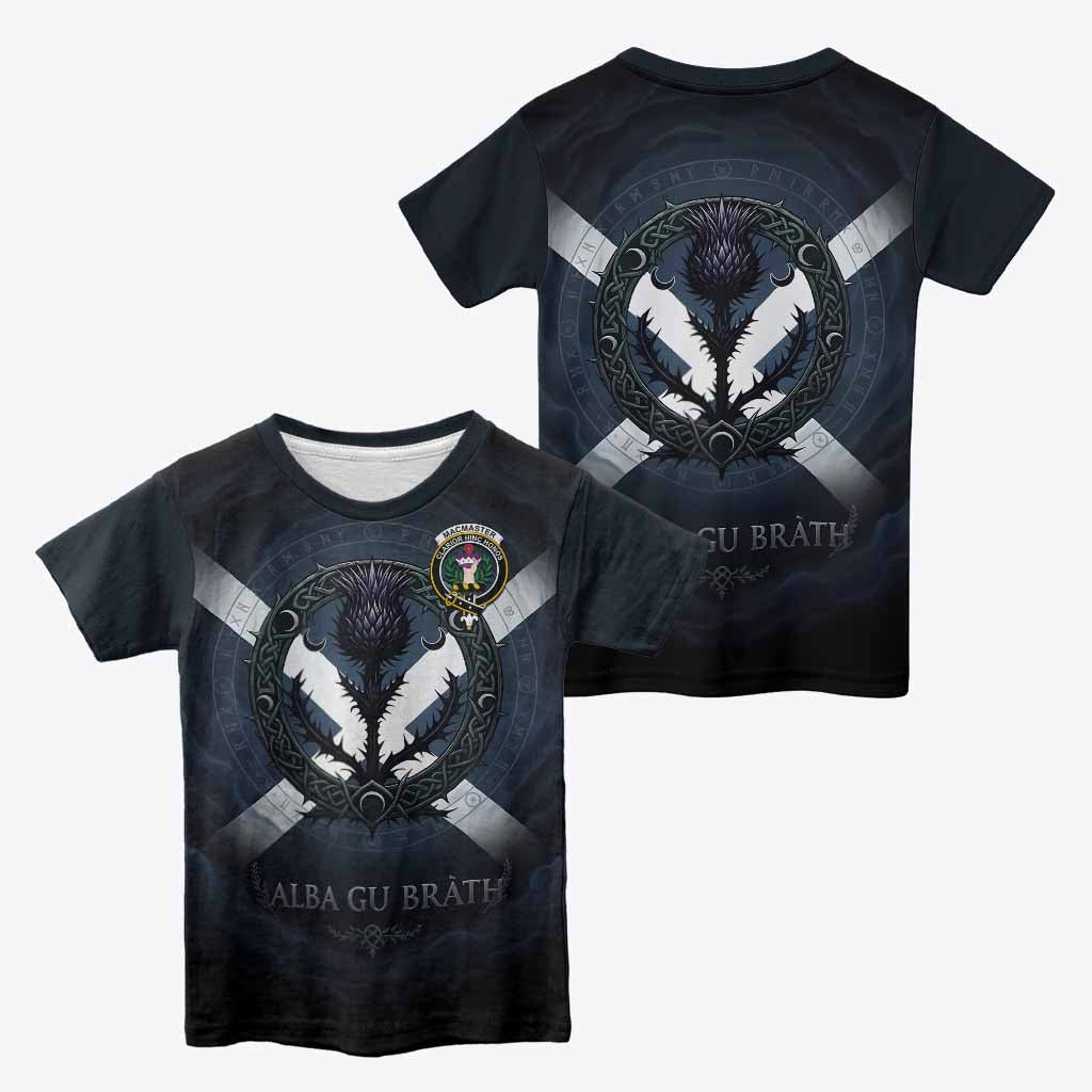MacMaster (McMaster) Clan Crest Kid T-shirt with Celtic Knot Thistle and Saltire - Tartan Vibes Clothing