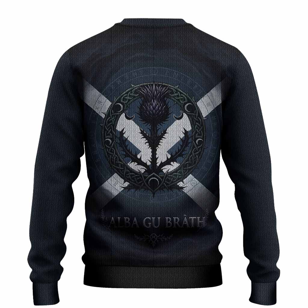 MacMaster (McMaster) Clan Crest Knitted Sweater with Celtic Knot Thistle and Saltire