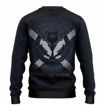 MacMaster (McMaster) Clan Crest Knitted Sweater with Celtic Knot Thistle and Saltire