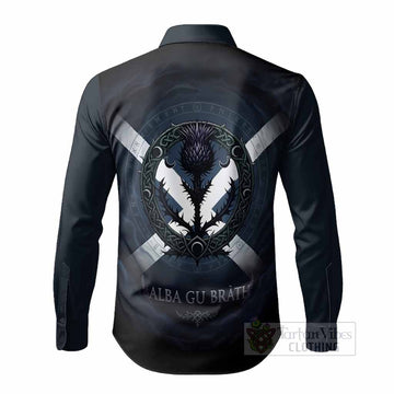 MacMaster (McMaster) Clan Crest Long Sleeve Button Shirts with Celtic Knot Thistle and Saltire