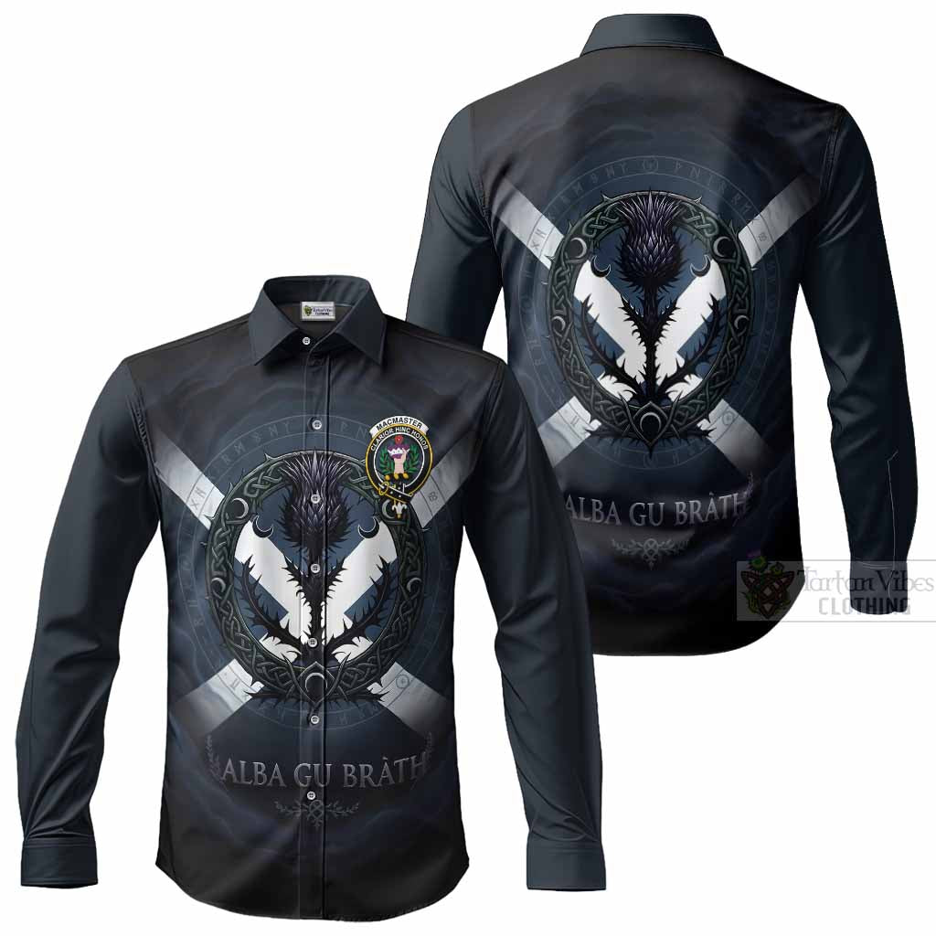MacMaster (McMaster) Clan Crest Long Sleeve Button Shirts with Celtic Knot Thistle and Saltire