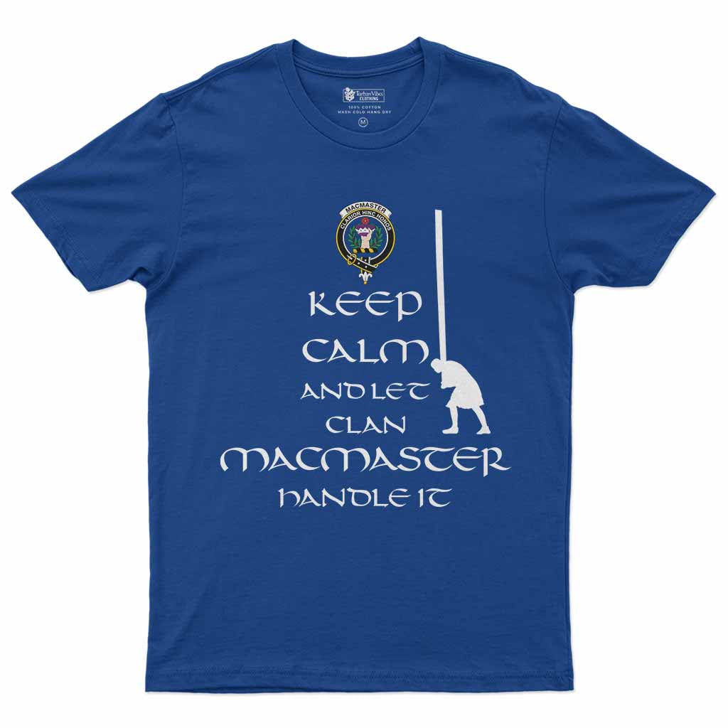 MacMaster (McMaster) Clan Crest Men's T-Shirt Caber Toss Highland Games Royal Blue - Tartan Vibes Clothing