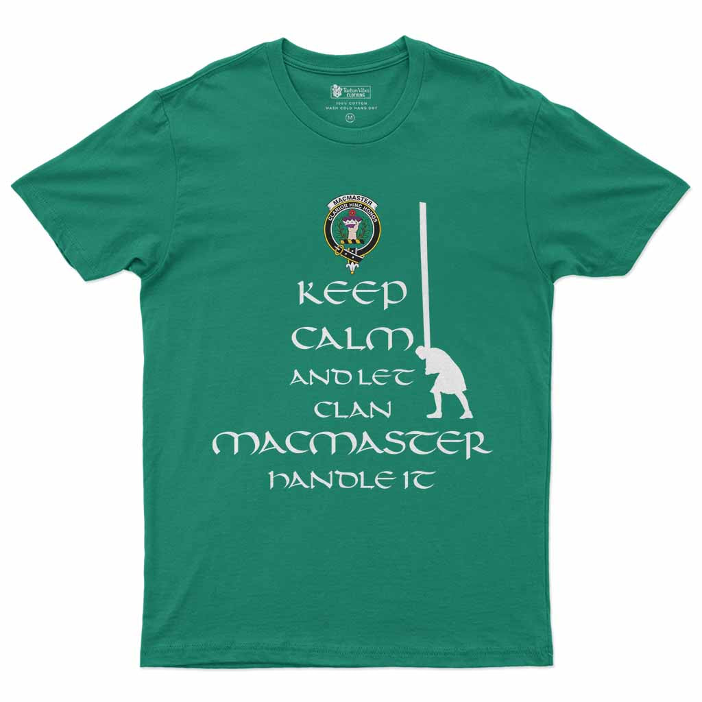 MacMaster (McMaster) Clan Crest Men's T-Shirt Caber Toss Highland Games Irish Green - Tartan Vibes Clothing