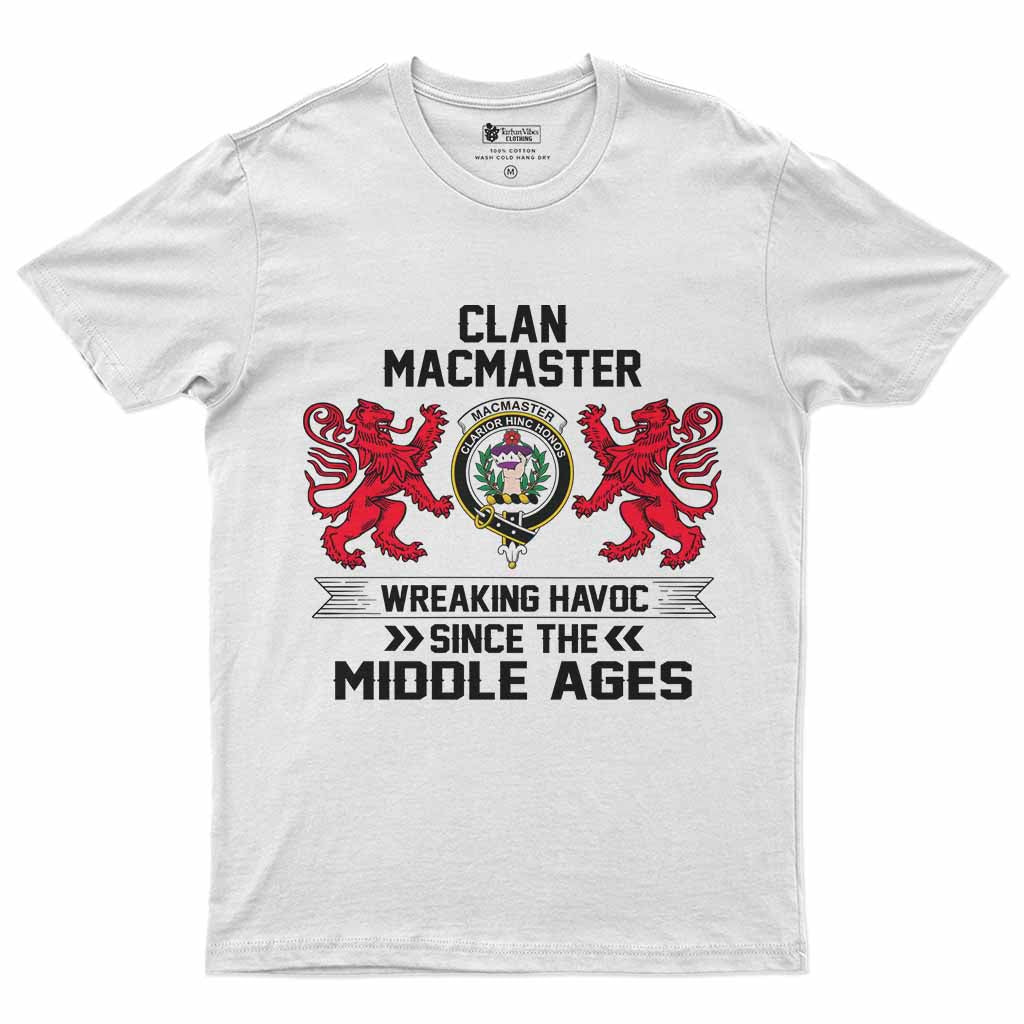 MacMaster (McMaster) Clan Crest Men's T-Shirt Wreaking Havoc White - Tartan Vibes Clothing