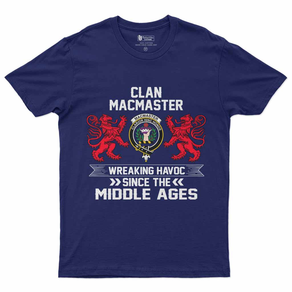 MacMaster (McMaster) Clan Crest Men's T-Shirt Wreaking Havoc Navy - Tartan Vibes Clothing