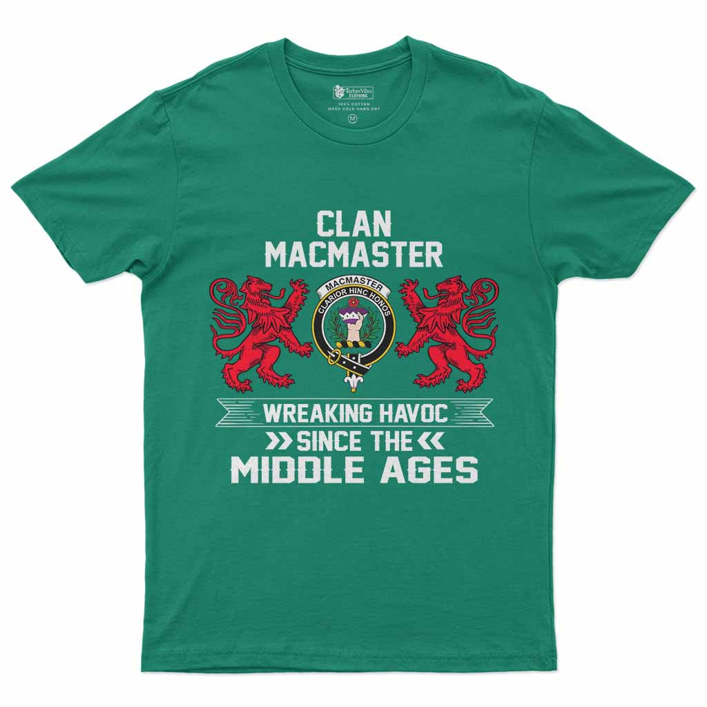 MacMaster (McMaster) Clan Crest Men's T-Shirt Wreaking Havoc Irish Green - Tartan Vibes Clothing