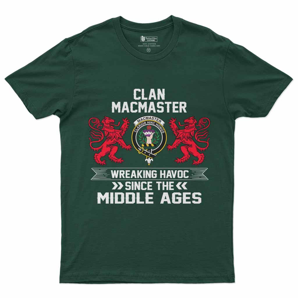MacMaster (McMaster) Clan Crest Men's T-Shirt Wreaking Havoc Forest Green - Tartan Vibes Clothing