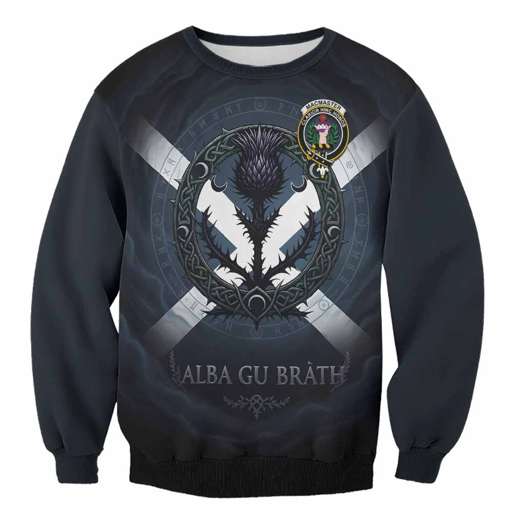 MacMaster (McMaster) Clan Crest Sweatshirt with Celtic Knot Thistle and Saltire