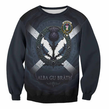 MacMaster (McMaster) Clan Crest Sweatshirt with Celtic Knot Thistle and Saltire