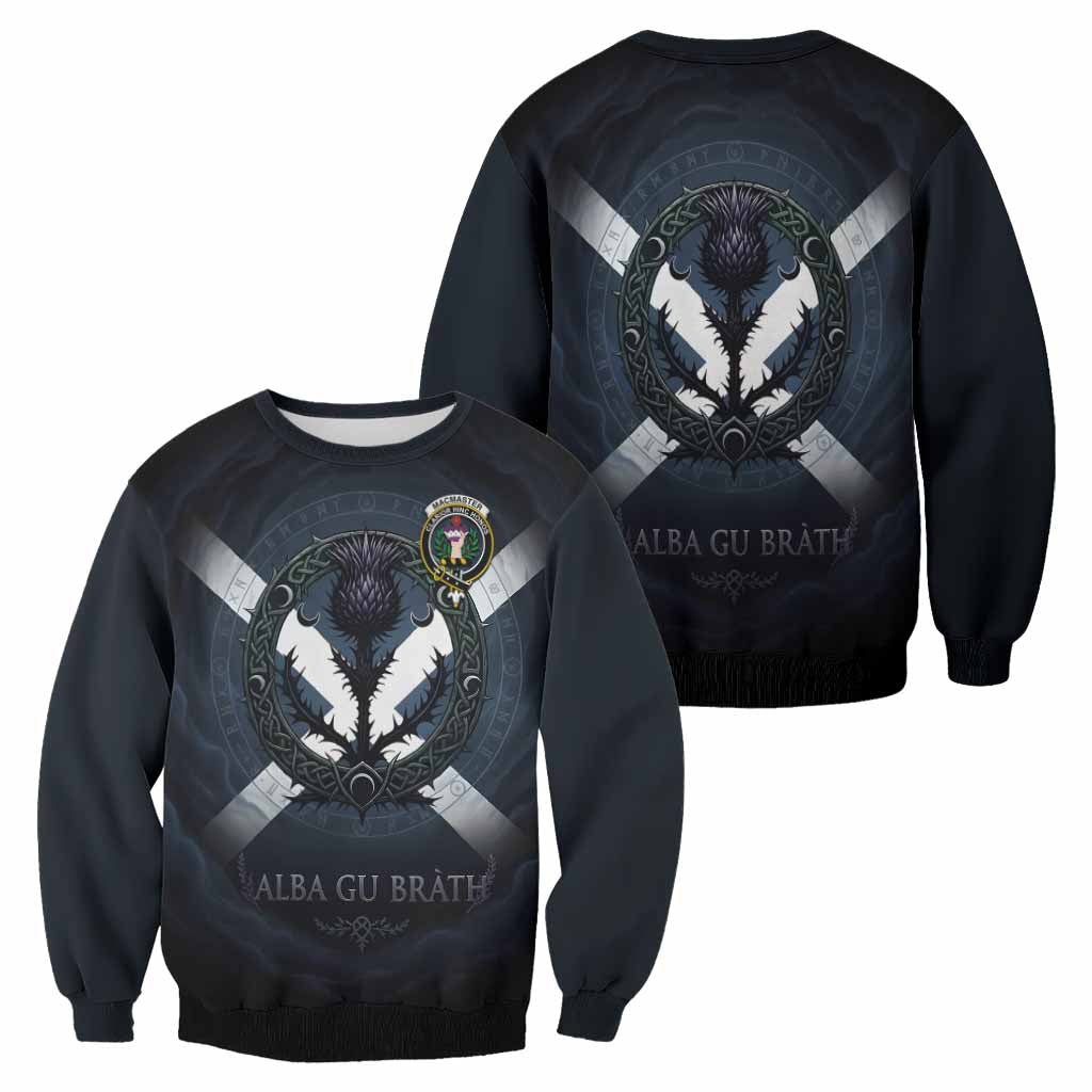 MacMaster (McMaster) Clan Crest Sweatshirt with Celtic Knot Thistle and Saltire