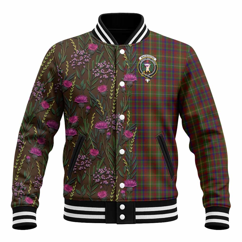 MacMaster (McMaster) Family Crest Tartan Baseball Jacket Scottish Thistle Flower Pattern Half Style Unisex - Tartan Vibes Clothing